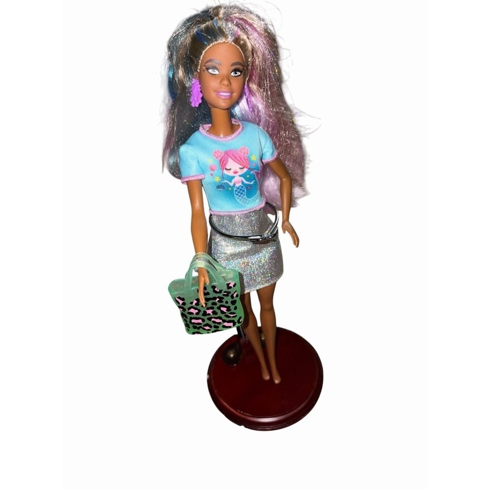 Barbie Fantasy Hair Doll - Blue Pink Colorful Hair African American With Bag